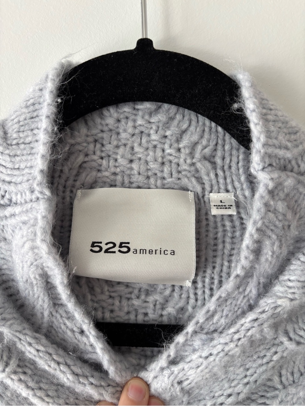 525 America Light Gray/ Baby Blue Cable Knit Mock Neck Sweater Size L - Picture 5 of 7